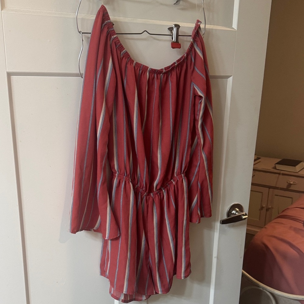 Rue21 Red and White Striped Off-Shoulder Romper